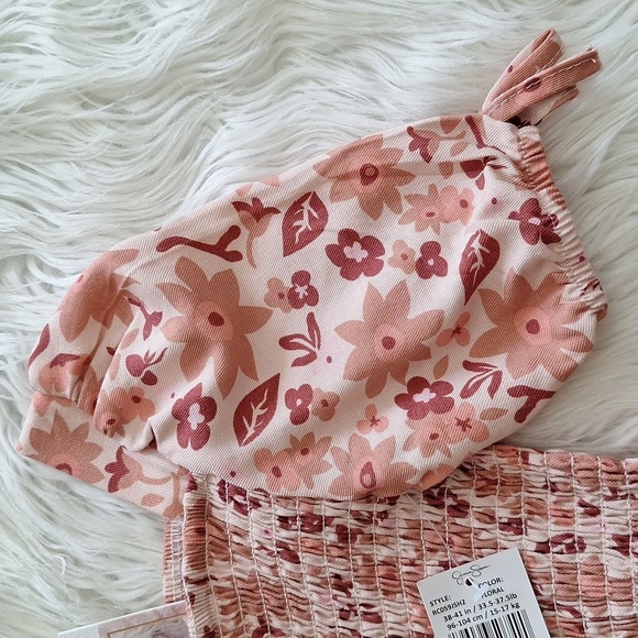 NEW Jessica Simpson Pink Floral Smocked Button-Front Puff Sleeve Romper - Picture 7 of 12